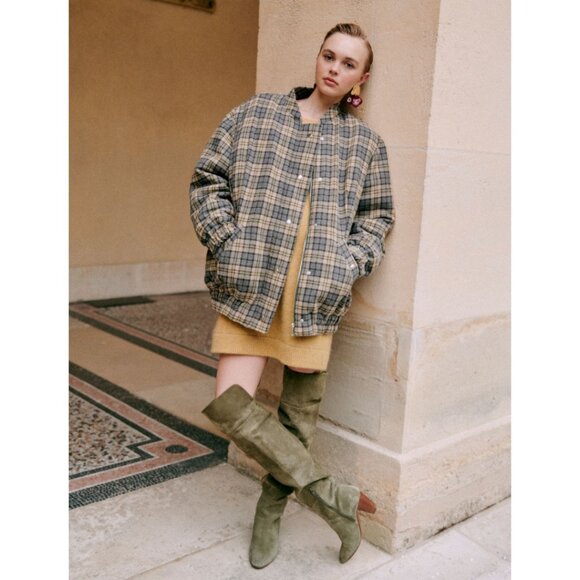 Sézane Richie Checked Bomber Jacket NWT - Picture 1 of 9